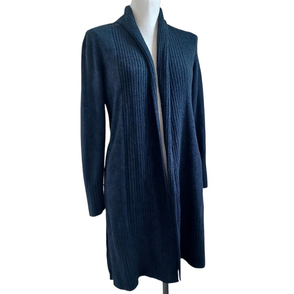 Barefoot Dreams CozyChic Lite Long Weekend Black Ribbed Cardigan Womens XS‎